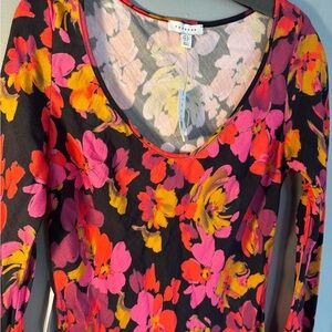 Topshop Floral Maxi Dress - Black, Pink, Orange